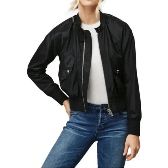 Free People Midnight Satin Bomber Jacket Navy Blue Medium - Picture 3 of 12